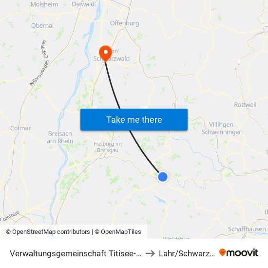 Verwaltungsgemeinschaft Titisee-Neustadt to Lahr/Schwarzwald map