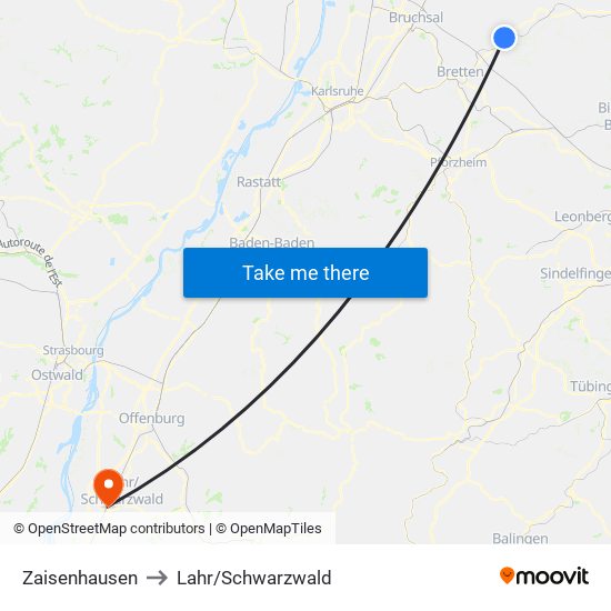 Zaisenhausen to Lahr/Schwarzwald map