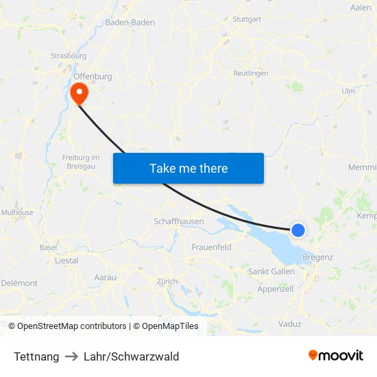 Tettnang to Lahr/Schwarzwald map