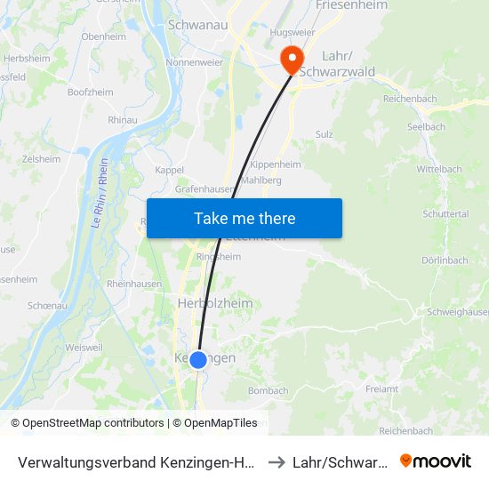 Verwaltungsverband Kenzingen-Herbolzheim to Lahr/Schwarzwald map