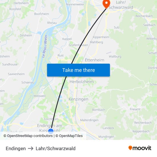 Endingen to Lahr/Schwarzwald map
