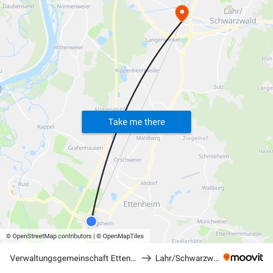 Verwaltungsgemeinschaft Ettenheim to Lahr/Schwarzwald map