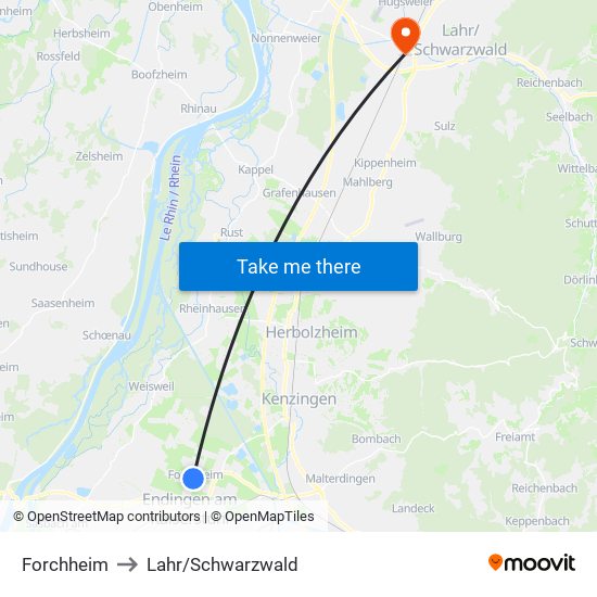 Forchheim to Lahr/Schwarzwald map