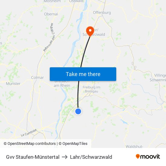 Gvv Staufen-Münstertal to Lahr/Schwarzwald map