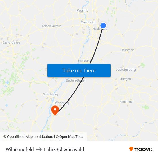 Wilhelmsfeld to Lahr/Schwarzwald map