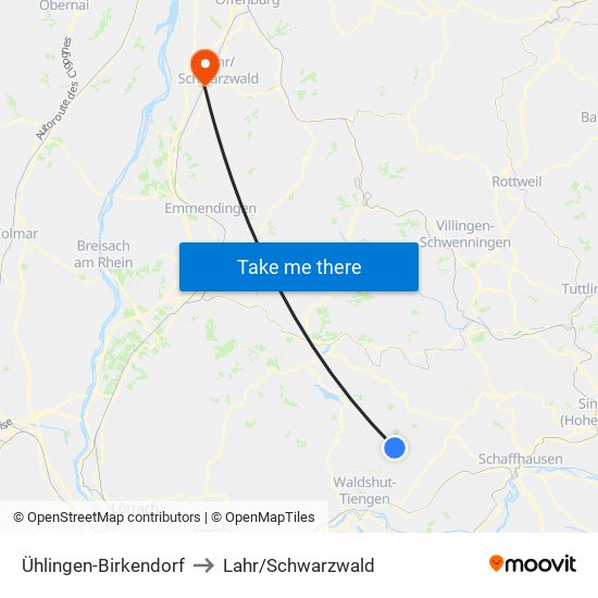 Ühlingen-Birkendorf to Lahr/Schwarzwald map