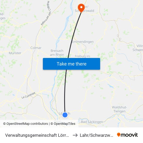 Verwaltungsgemeinschaft Lörrach to Lahr/Schwarzwald map