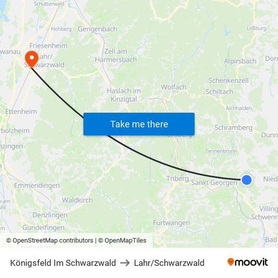 Königsfeld Im Schwarzwald to Lahr/Schwarzwald map