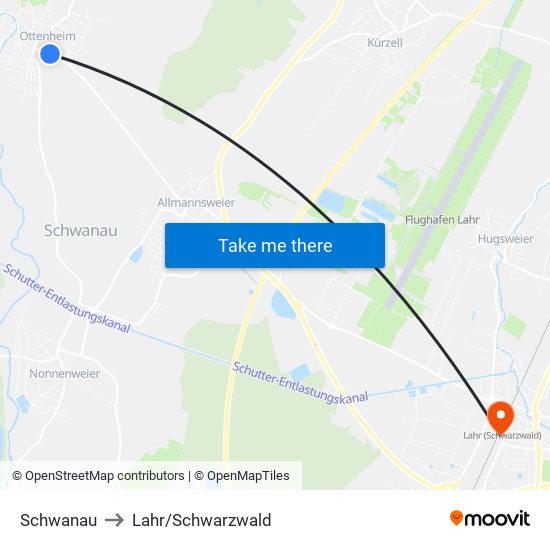 Schwanau to Lahr/Schwarzwald map