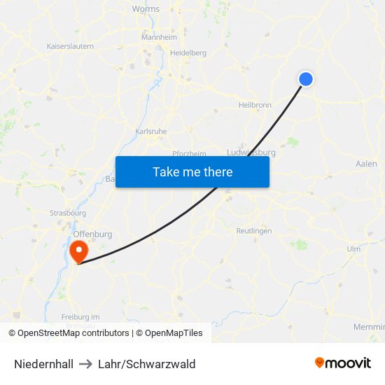 Niedernhall to Lahr/Schwarzwald map