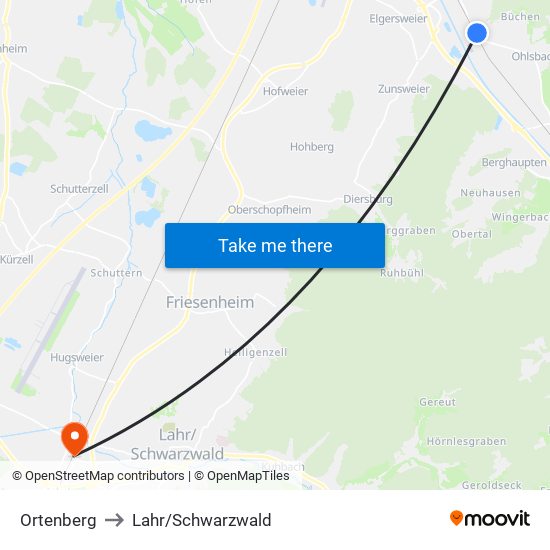 Ortenberg to Lahr/Schwarzwald map