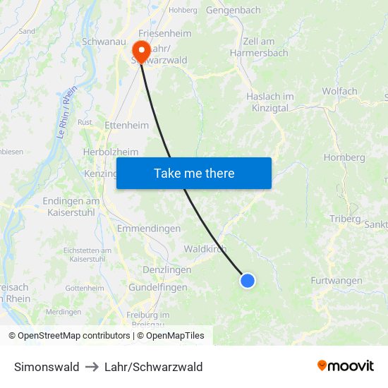 Simonswald to Lahr/Schwarzwald map