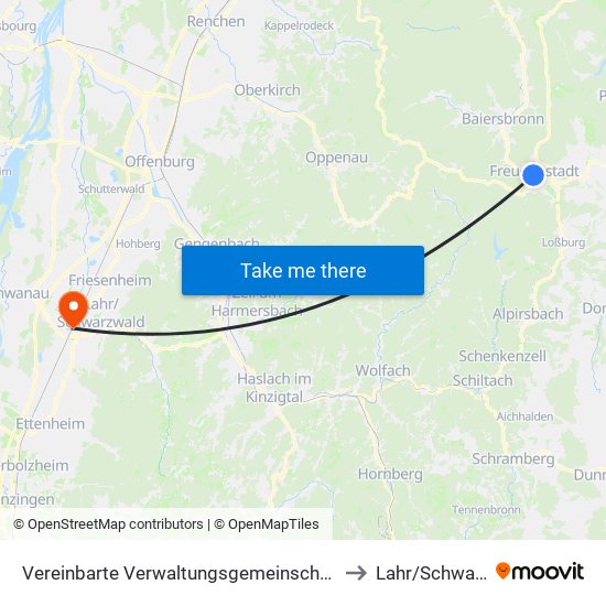 Vereinbarte Verwaltungsgemeinschaft Freudenstadt to Lahr/Schwarzwald map