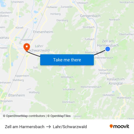 Zell am Harmersbach to Lahr/Schwarzwald map