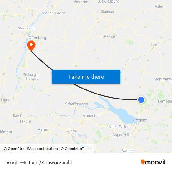Vogt to Lahr/Schwarzwald map