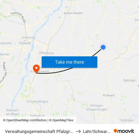 Verwaltungsgemeinschaft Pfalzgrafenweiler to Lahr/Schwarzwald map