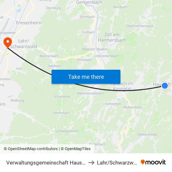 Verwaltungsgemeinschaft Hausach to Lahr/Schwarzwald map