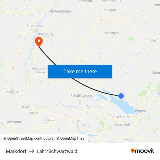 Markdorf to Lahr/Schwarzwald map