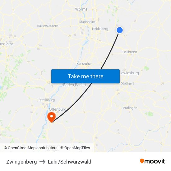 Zwingenberg to Lahr/Schwarzwald map