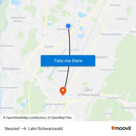 Neuried to Lahr/Schwarzwald map