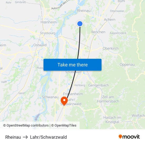 Rheinau to Lahr/Schwarzwald map