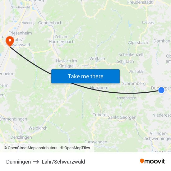 Dunningen to Lahr/Schwarzwald map