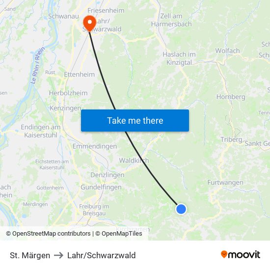 St. Märgen to Lahr/Schwarzwald map