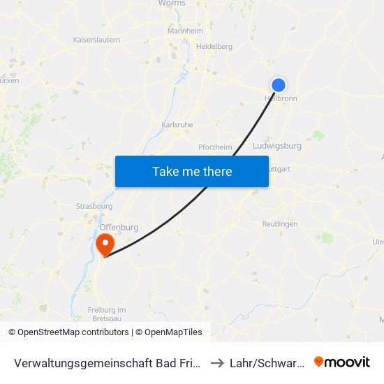 Verwaltungsgemeinschaft Bad Friedrichshall to Lahr/Schwarzwald map