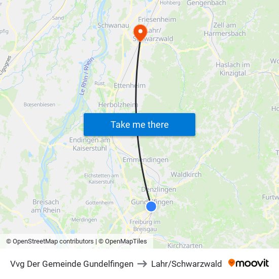 Vvg Der Gemeinde Gundelfingen to Lahr/Schwarzwald map