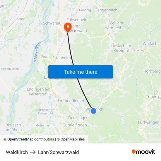 Waldkirch to Lahr/Schwarzwald map