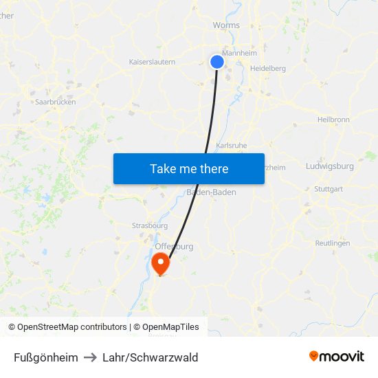 Fußgönheim to Lahr/Schwarzwald map