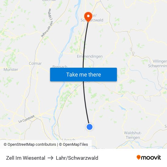 Zell Im Wiesental to Lahr/Schwarzwald map