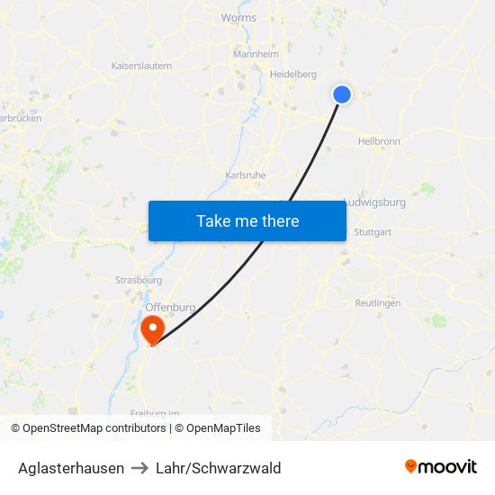 Aglasterhausen to Lahr/Schwarzwald map