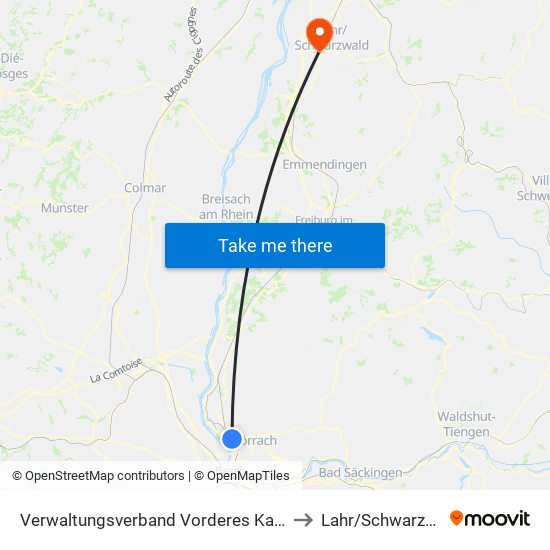 Verwaltungsverband Vorderes Kandertal to Lahr/Schwarzwald map