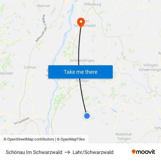 Schönau Im Schwarzwald to Lahr/Schwarzwald map