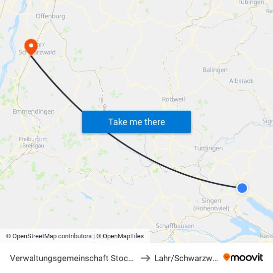 Verwaltungsgemeinschaft Stockach to Lahr/Schwarzwald map