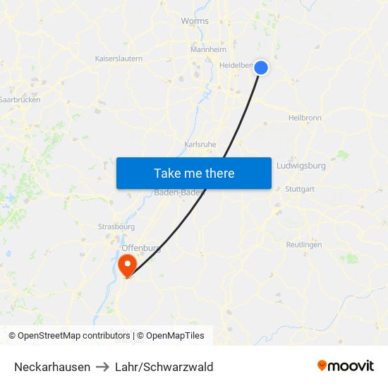 Neckarhausen to Lahr/Schwarzwald map