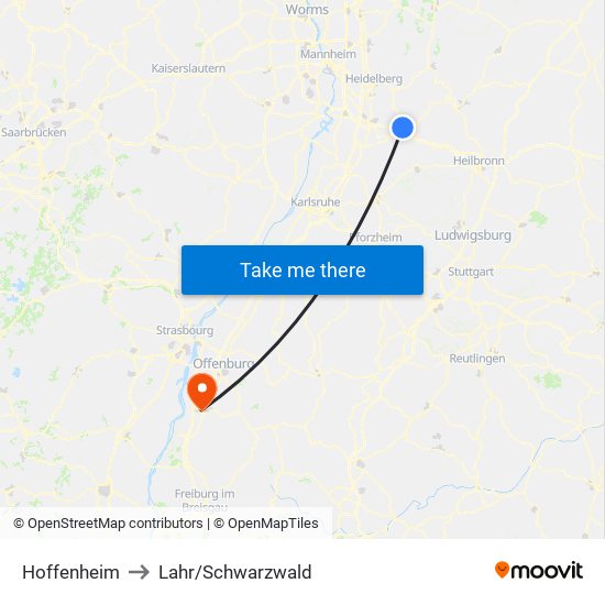 Hoffenheim to Lahr/Schwarzwald map