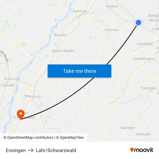 Ensingen to Lahr/Schwarzwald map