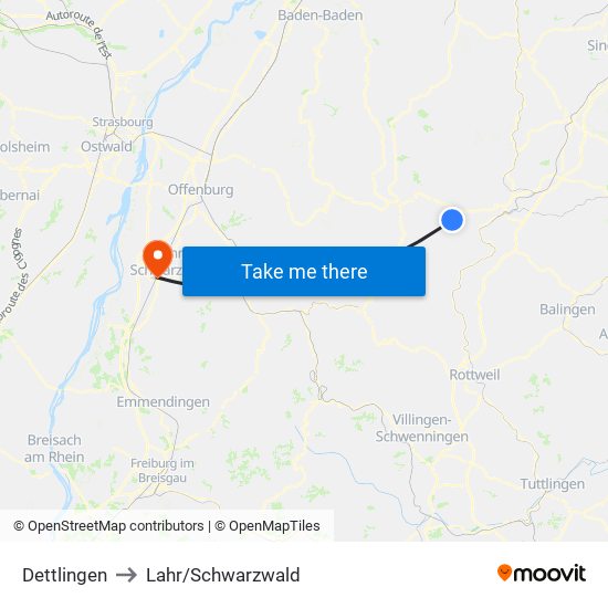 Dettlingen to Lahr/Schwarzwald map