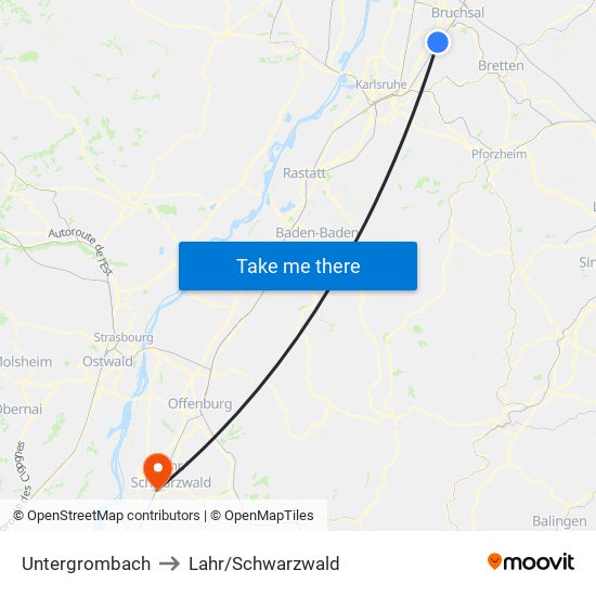 Untergrombach to Lahr/Schwarzwald map