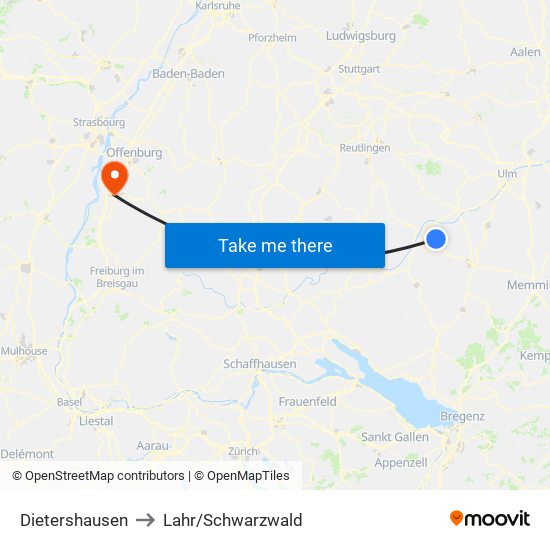 Dietershausen to Lahr/Schwarzwald map