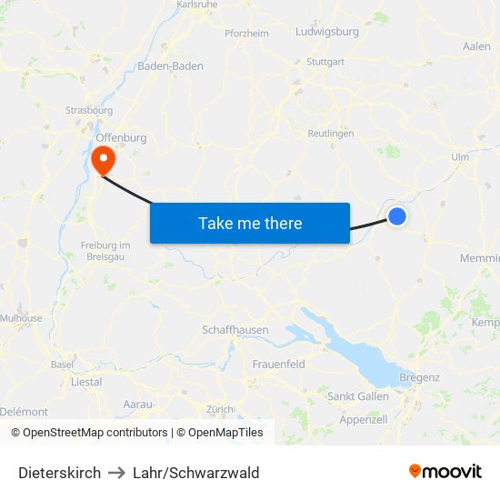Dieterskirch to Lahr/Schwarzwald map
