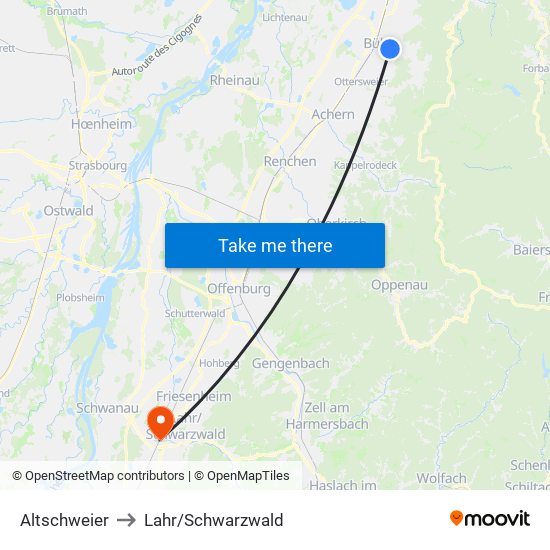 Altschweier to Lahr/Schwarzwald map