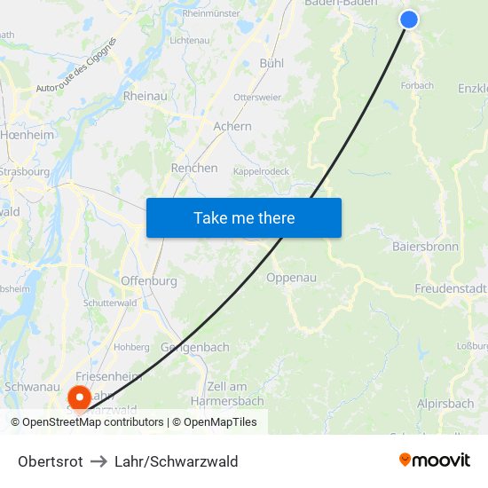 Obertsrot to Lahr/Schwarzwald map