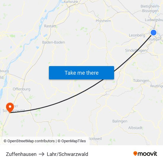 Zuffenhausen to Lahr/Schwarzwald map