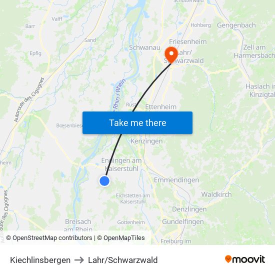 Kiechlinsbergen to Lahr/Schwarzwald map