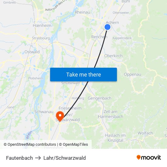 Fautenbach to Lahr/Schwarzwald map