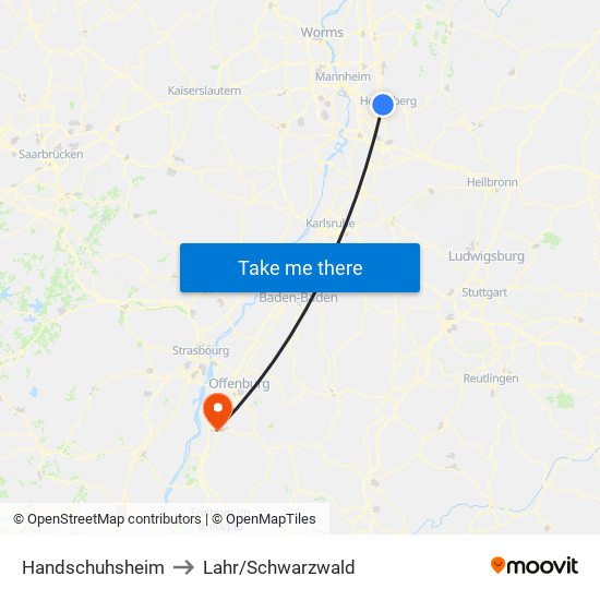 Handschuhsheim to Lahr/Schwarzwald map