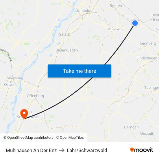 Mühlhausen An Der Enz to Lahr/Schwarzwald map